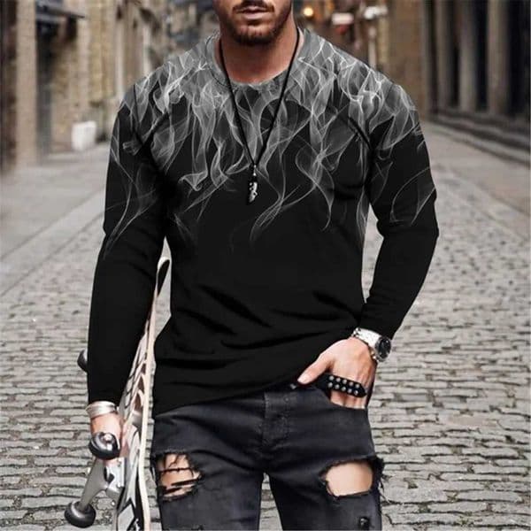 Retro Flame Series 3D Print Summer Mens O-Neck T-shirt Casual Long Sleeve T-Shirt Oversized Pullover Fashion Trend Men ClothingXJ241210