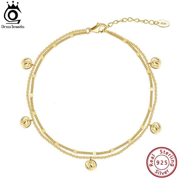 ORSA JEWELS Layered Cuban Chain Bracelet with Coin Bead Silver 925 Womens Summer Foot Chain Bracelet Foot Chain Jewelry SA64 241211