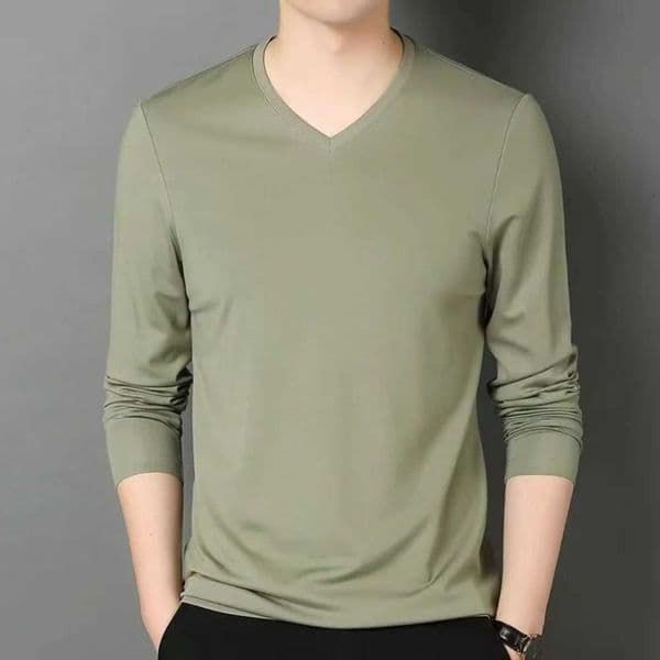 Fall Spring Simple Stylish Mens Long Sleeves and V-neck Slim Fit Tee for Mens Clothing Casual Wear Oversize T-ShirtXJ241210