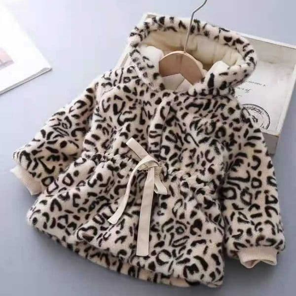 Autumn and Winter Girls New Solid Color Leopard Print Waist Cinched Hood with Thick Velvet Fashionable and Warm Fur JacketXJ241211