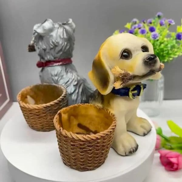 Cute Pet Dog Mould Ornament Creative Puppy Dog Schnauzer Miniature Resin Basket Home Decoration Potted Desktop Figurines Garden 241212