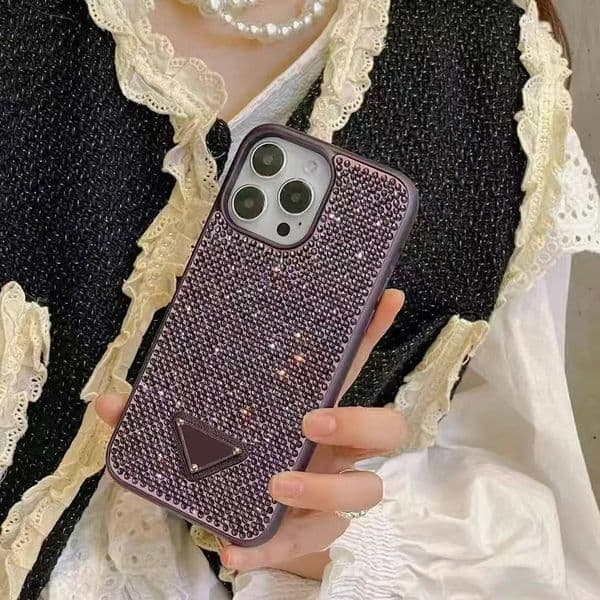 Bling Diamond Designer Phone Case for Ap iPhone 17 16 Pro Max 15 Promax 14 13 Luxury Rhinestone Glitter Sparkle Velvet Lining Back Cover Coque Funda Dark