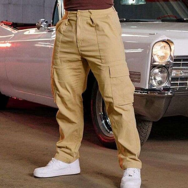 Large Pocket Workwear Pants For Men, Autumn Splicing, Solid Color, Sports, Loose Fitting Straight Leg Pants, Trendy Foreign Trade Clothing, Fashionable And