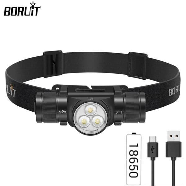 BORUiT HP330 LED Headlamp 18650 Battery Powerful Type-C Rechargeable Headlight Waterproof Work Fishing Torch Camping Lantern 241212