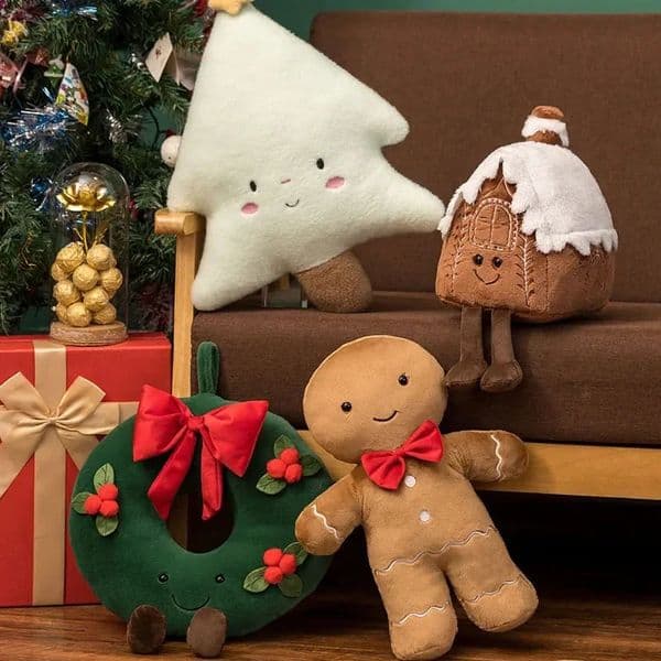 Soft Christmas Decoration Cushion Tree Plush Gingerbread Man Doll Living Room Sofa Pillow for Kids Gifts 241213
