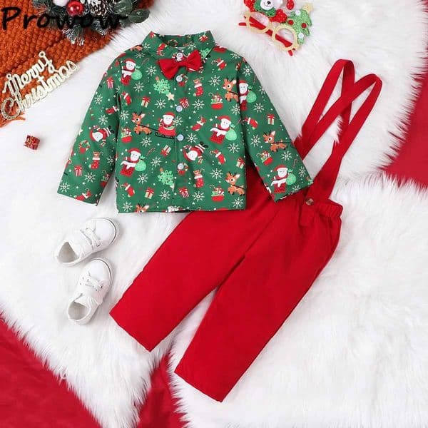 Prowow Baby Christmas Set Childrens Collar Christmas Shirt+Red Top Childrens New Year Clothing Boys Christmas Clothing W241213