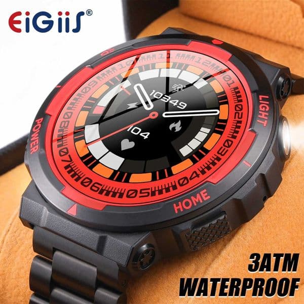 EIGIS new smartwatch mens 3ATM waterproof 1.53 KT75 outdoor sports with LED flashlight health monitoring BT call camouflage T241213