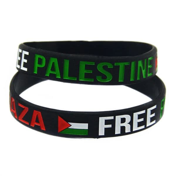 100PCS Save Gaza Free PALESTINE Silicone Rubber Bracelet Ink Filled Flag Logo Black And Transparent Color LL