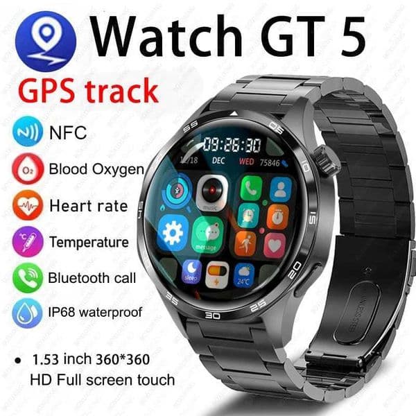 New Watch GT5 Pro Smart Watch Mens AMOLED HD Screen BT Call GPS NFC Watch 5 Pro Health Monitoring Sports Smart Watch T241213