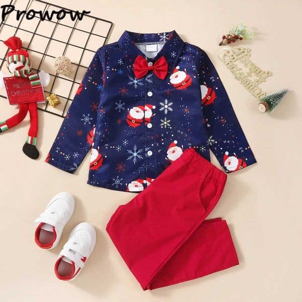 Boys Christmas clothing Childrens Day clothing short sleeved/long sleeved gentlemans shirt+red pants New Years childrens clothing W241213