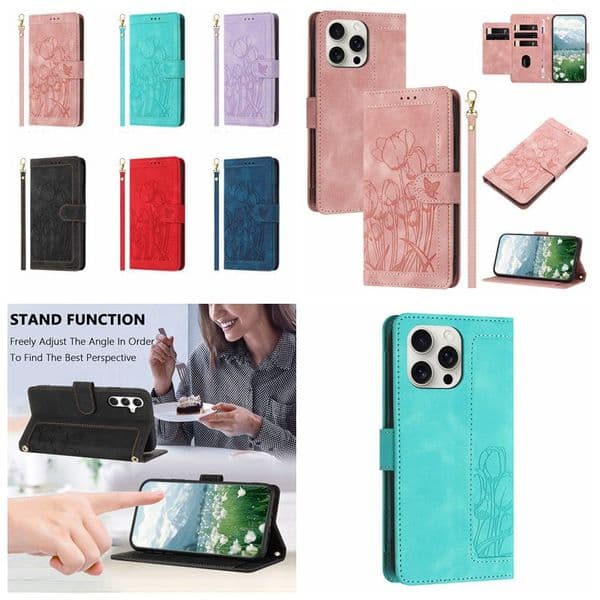Tulip Flower PU Leather Wallet Cases For Google Pixel 9 Pro 8 8A 7 7A Moto G85 G84 Edge Power G 5G 2025 G15 G05 Butterfly Floral Credit ID Card Slot Flip Cover