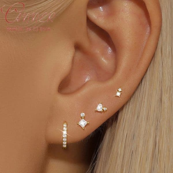CANNER 925 Sterling Silver Square Brick Earrings Set For Women 18K Gold Plated Simplicity Fashion Earrings Ins Fine Jewelry Gift 241214