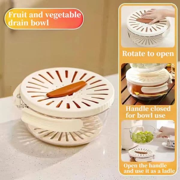 2-in-1 Foldable Fruit Drainage Basket Fruit Preservation Box with Lid Vegetable Washing Bowl Handle Cleaning Colander 241214