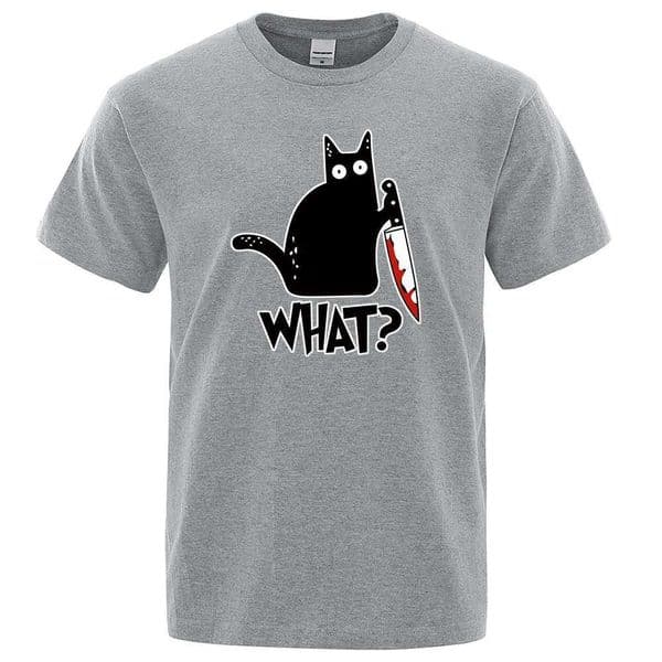 Funny Knife Cat Cartoon Printed T-Shirt Men Fashion Casual Short Sleeves Loose Oversized Cotton Tshirt Summer Breathable Tees W241216