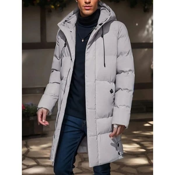 Warm Hooded Midlength Jacket Mens Casual Zip Up Cotton Padded Overcoat Autumn Winter Windbreaker Coats Men Clothing 241216