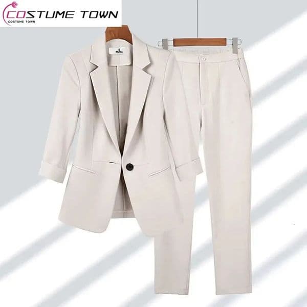 Summer thin jacket casual wide leg pants twopiece elegant womens set office suit business clothing 241212