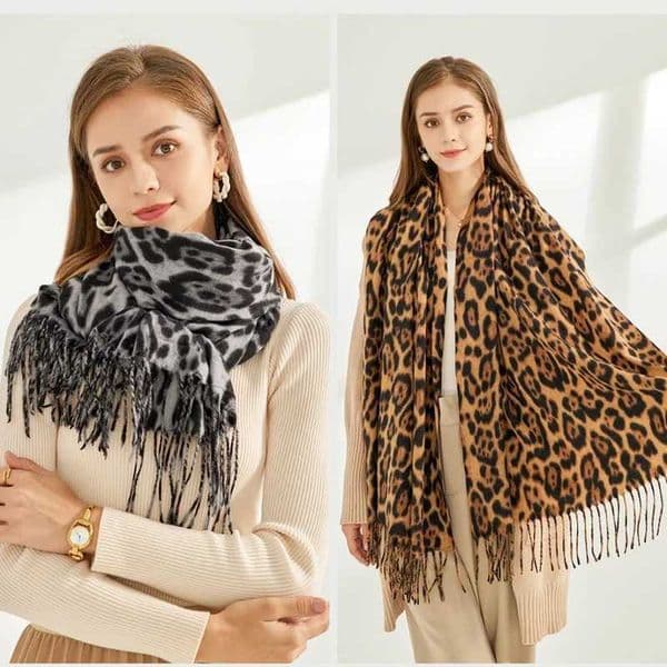 Leopard Cashmere Scarf Tassel Shl Wrs For Women Neckerchief Winter Warm Blanket Stoles Thick Soft 2024 MufflerXJ241216