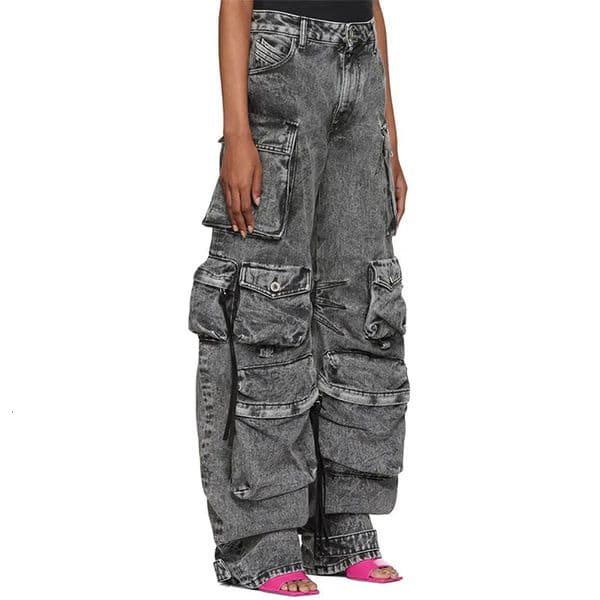 Womens Jeans Trend Autumn Wholesale Casual Laundry Pocket Goods Straight Trouser Jeans Womens Street Clothing Black Denim 241216