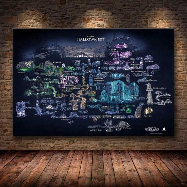 Hollow Knight Hallownest Map Game Poster HD Canvas Wall Art for Room Home Decor Decoration Painting Poster PrintsXJ2411216