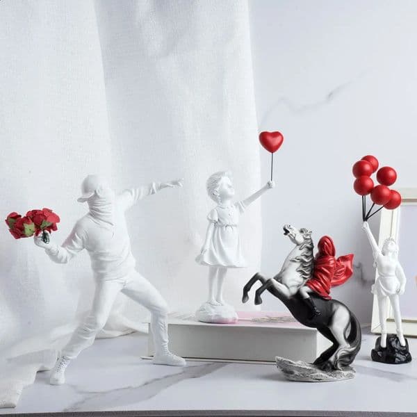 Vilead Banksy Sculpture Collection Flower Thrower Statue Pop Art Modern Balloon Girl Figurine Office Home Decoration Street 241217