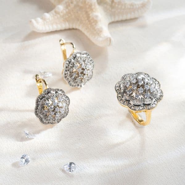 Fashion jewelry set suitable for women sunflower pattern copper earrings and rings 2 colors 14K gold wedding party ious exquisite gifts 241212