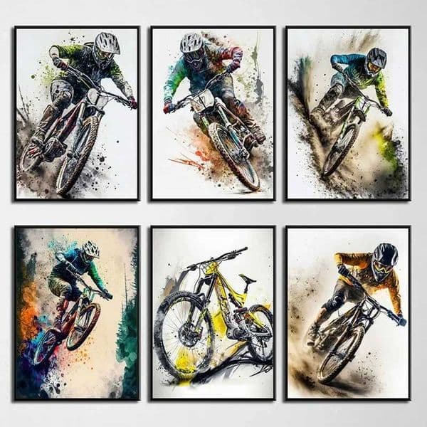 Watercolor Downhill Mountain Bike Wall Art Canvas Painting Bicycle Nordic Posters Prints for Room Home Decor Sports Theme WallXJ2411216