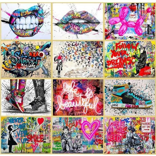 Banksy Street Art Canvas Paintings Sneakers Mouth Ballon Girl Graffiti Pop Art Posters Prints Cuadros Wall Art Home DecorationXJ2411216