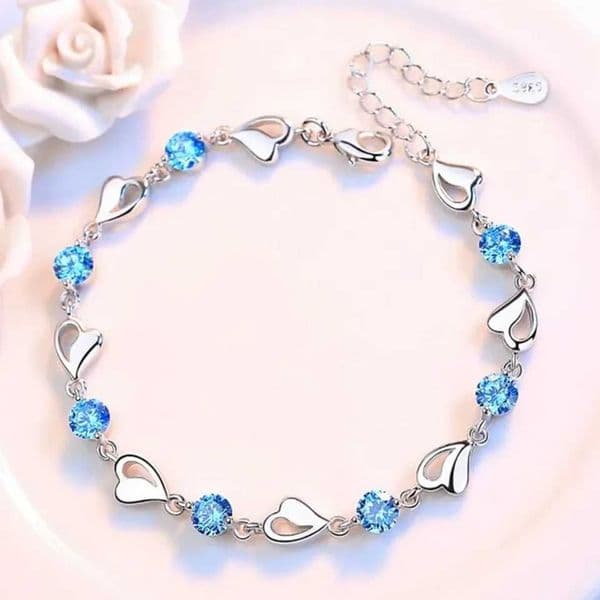 925 Sterling Silver Bracelet For Women Retro Korean Heart Shed Charm Bracelets Original Bling Blue Crystal Jewelry Party GiftsXJ241218