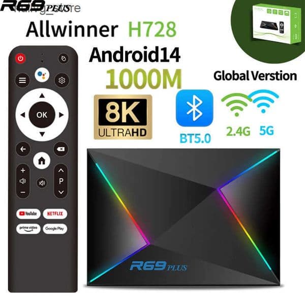 Set Top Android 14 R69 Plus TV Octa-core ARM Cortex A55 WiFi6 BT 5.0 Home Smart Entertainment Player 5G Ethernet 1000M Set-top Box J241218