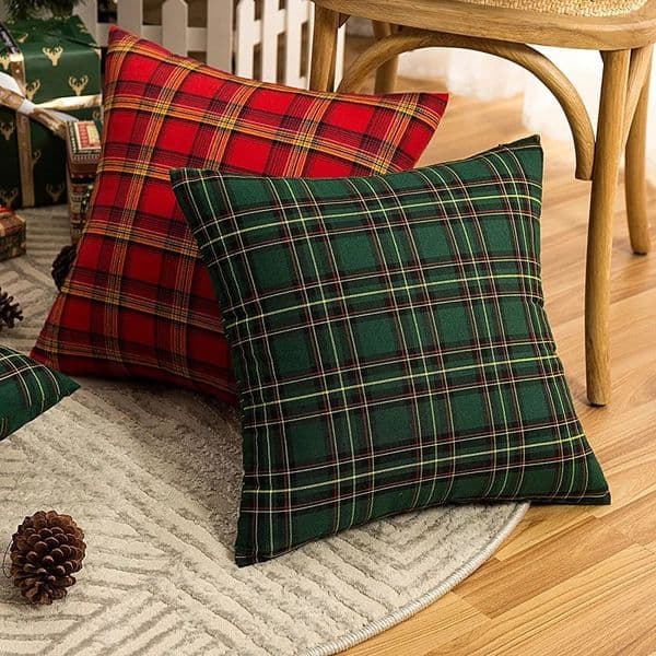 Set of 2 Christmas Buffalo Check Plaid Throw Pillow Covers Cushion Case Polyester for Farmhouse Home Decor Red and Green Cojines 241219
