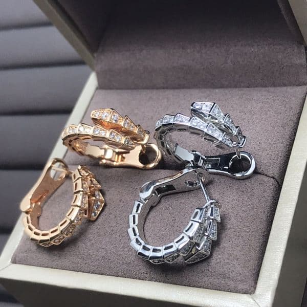 classic luxury snake bone women in 18k rose gold with diamonds halfdiamond fulldiamond animal earrings for daily wear business party jewelry gift