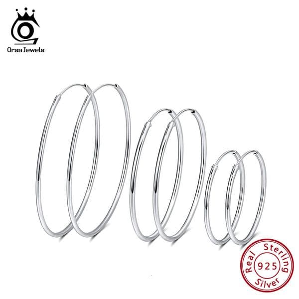 ORSA JEWELS Genuine 925 Sterling Silver Hoop Earrings Big Circle 30cm 4cm 50cm Round Earring Women Silver Jewelry Aretes OSE146 241219