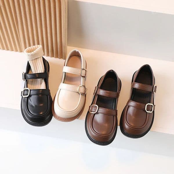 Spring Children Leather Shoes Brown Black White Toddler Girls Flat Shoes Retro Color Elegant Kids School Shoes Girl H07191 241218