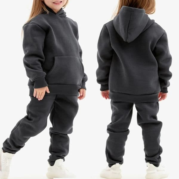 2023 Winter Children Hooded Tracksuits Suits 06Y Toddler Boys Girls Clothing Suit Solid Plush Sweater and Sports Pants Set H251208