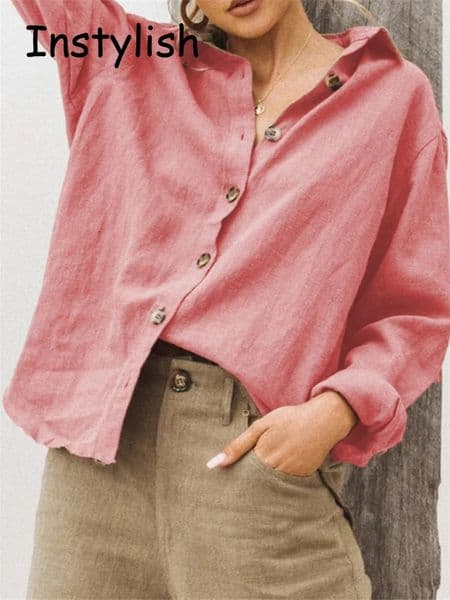 Women Vintage Harajuku Button Up Shirt Casual Long Sleeve Solid Cotton and Linen Blouse Elegant Oversized Tops Streetwear Tunics 241218