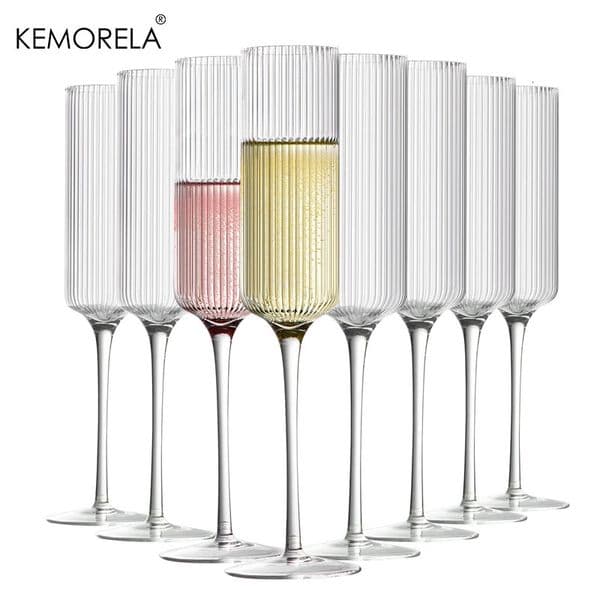 8 pieces of 150ML ribbed champagne flute transparent champagne glasses classic sparkling Prosecco Toasting glass for bars weddings restaurants 241212