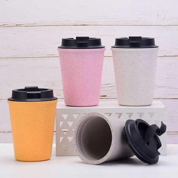 Wheat Straw Coffee Mug 12oz Reusable Travel Cup with Lid Eco Friendly Portable Office Outdoor Drinkware