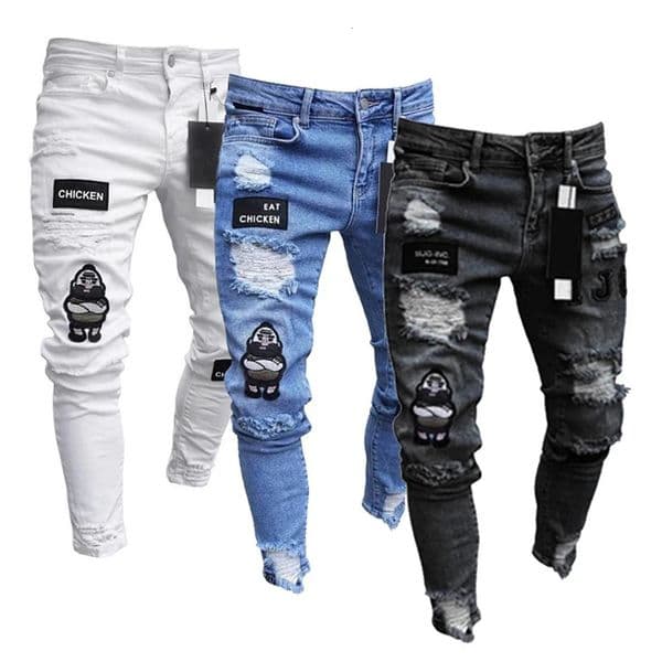 White y Skinny Ripped Jeans Men Cotton Stretchy Hole Slim Fit Hip Hop Denim Pants Casual for Jogging Trousers 241218