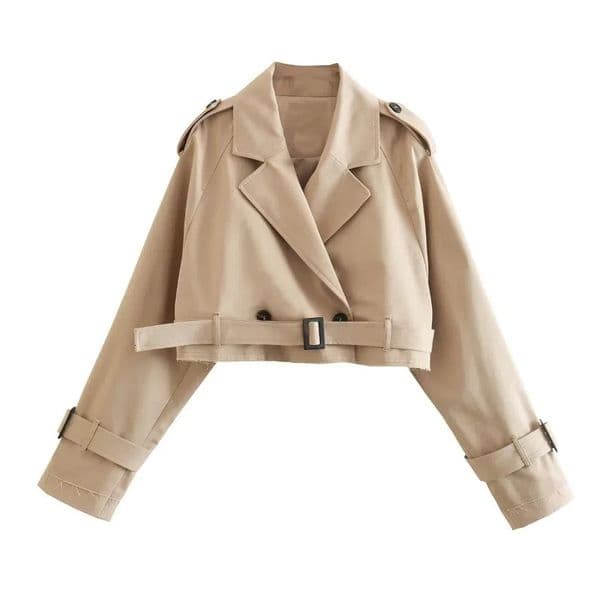 Womens Clothing with Belt Long Sleeved Short Casual Windbreaker Jacket 241220