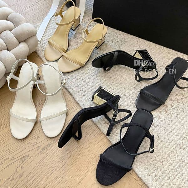 High quality simple Chunky block heel sandals ankle strap High-heels Dress shoes for womens Leather nude white open toesLuxury designer heels Office shoes Factory