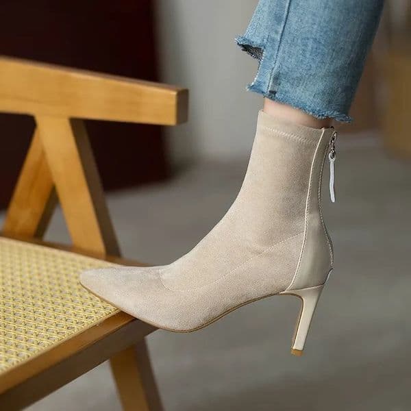 2024 Women Ankle Boots Fashion Pointed Toe Ladies Elegant Short Boots Thin High Heel Autumn Winter Womens Boots D89 241220