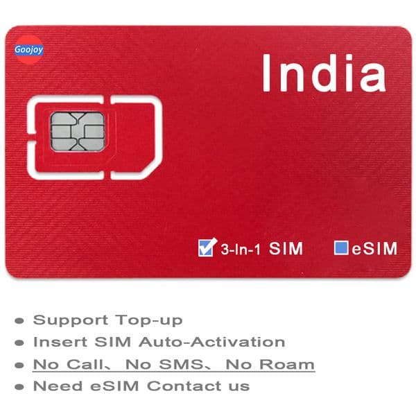 India Prepaid Sim /eSIM Card；New Delhi，Mumbai Unlimited Internet Sim Card；Bharti Airtel，Pre-loaded 4G Wifi LTE Data；3-in-1 SIM.
