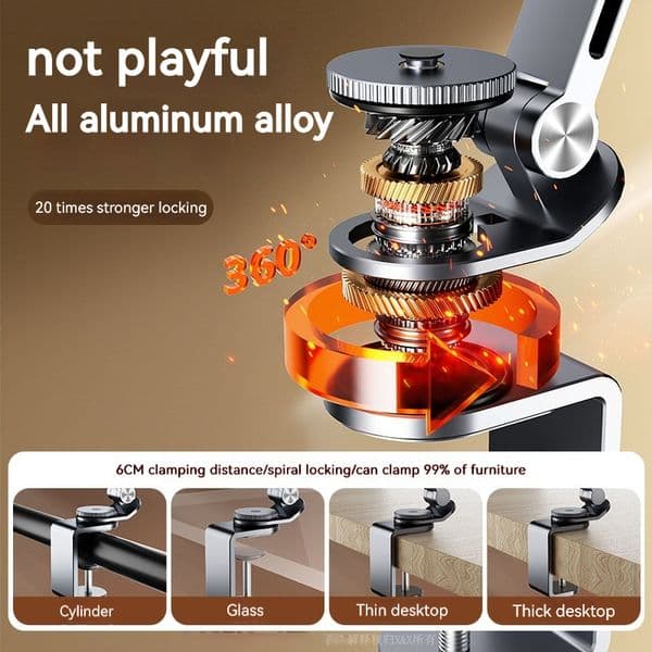Long Cantilever Phone 2025 Tablet Stand Aluminium alloy 360° Mechanical Rotation Folding Desktop Headrest Holder for 4-13.5 inches
