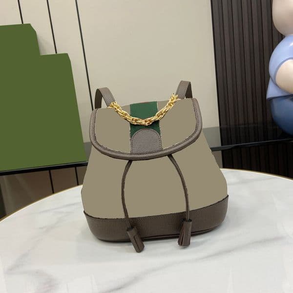 10A top-quality mini shoulder backpack with classic webbing, brown leather edging, fast delivery
