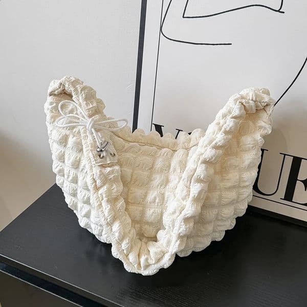 Fashion Casual Womens Handbags Cotton Fabric Pleated Ladies Tote Bag Large Capacity Quilted Shoulder Bag For Commute Outings 241224
