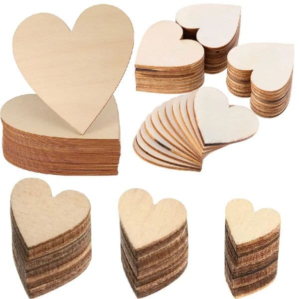 3-100Pcs Wooden Heart Slices Natural Unfinished Wooden Heart Cutouts for DIY Crafts Christmas Embellishments Ornaments 10-100mm