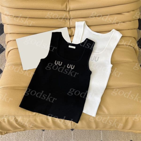 Letter Drill Vest Womens Slim Stretch Knit Camisole Sexy Square Collar Crop Tops Sleeveless Knit Tees Summer