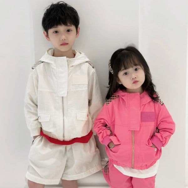 Spring and summer kids solid color hooded zipper sunscreen jacket casual short bay girlt rendy brand set