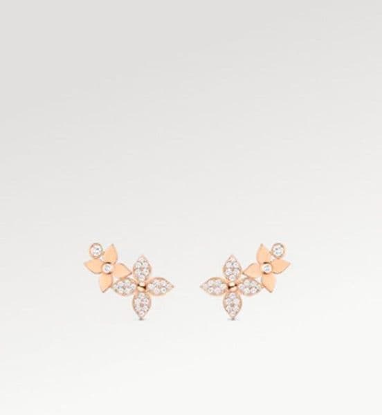 With Box 18k Rose Gold Titanium Steel Flower Stud Earrings Brand Luxury Womens Diamond 4Flowers Shaped Earrings High Quality Designer Jewelry