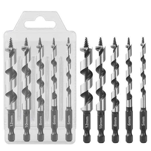 HEDA 5Pcs 5/6/8/10/12mm Woodworking Ship Auger Drill Bits 1/4'' Hex Qucik Change Shank HCS For Soft Hard Wood Hole Saw